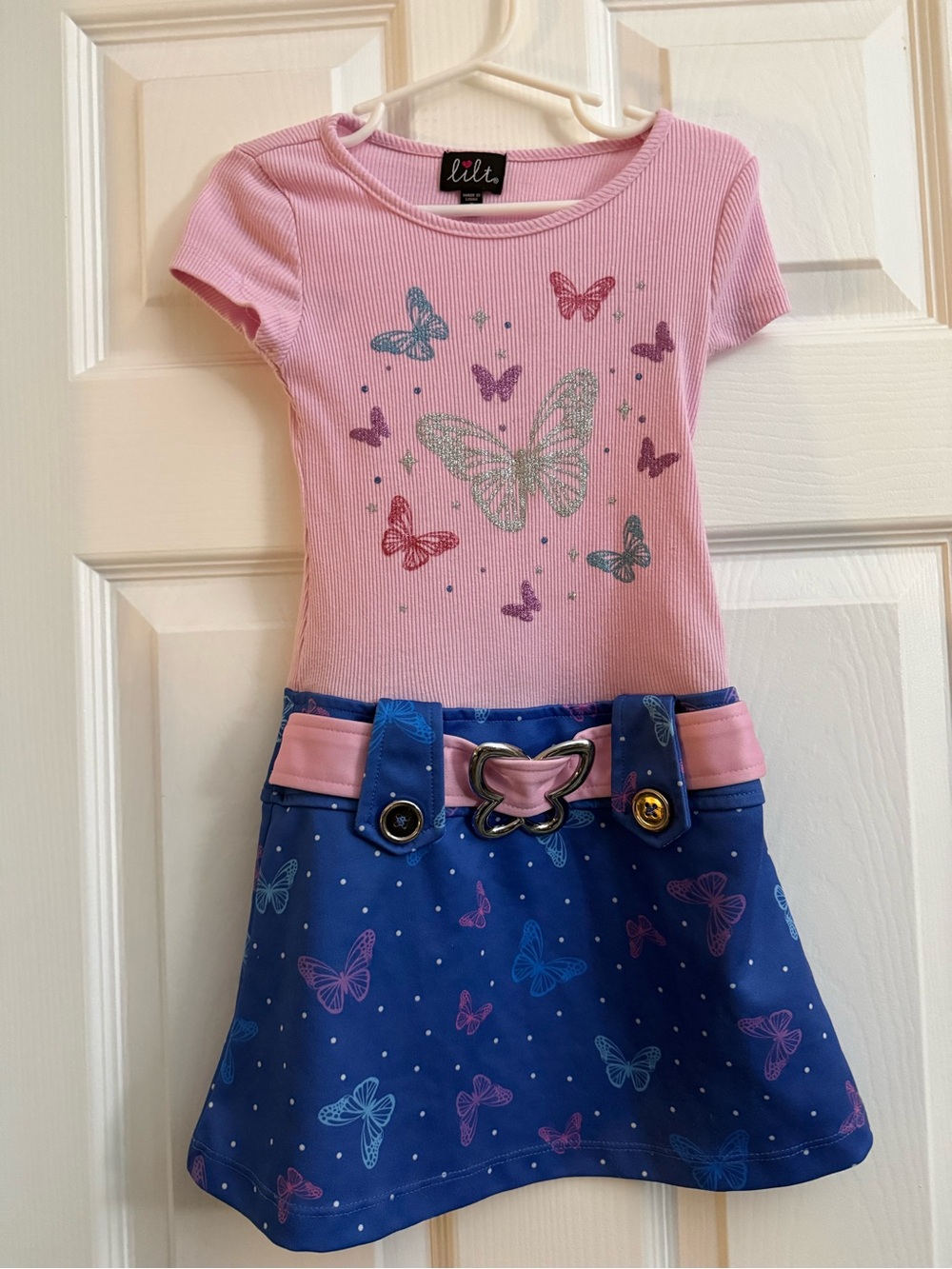 lilt Pink and Blue Butterfly Casual Skater Dress